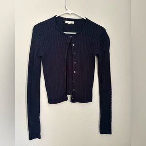 Navy Cable-Knit Button Cardigan Sweater